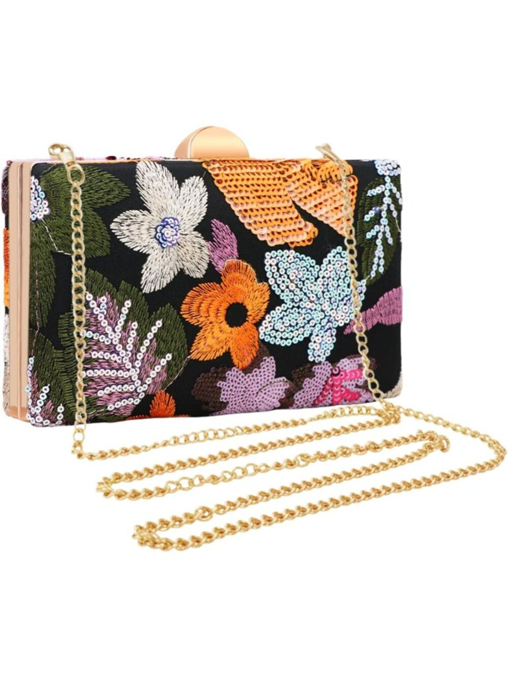 Embroidered Floral Sequin Clutch Bag for Women | Slim Evening Handbag for